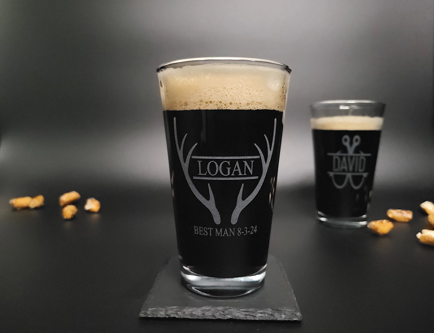 Antlers Engraved Pint Glass β Personalized 16oz Barware