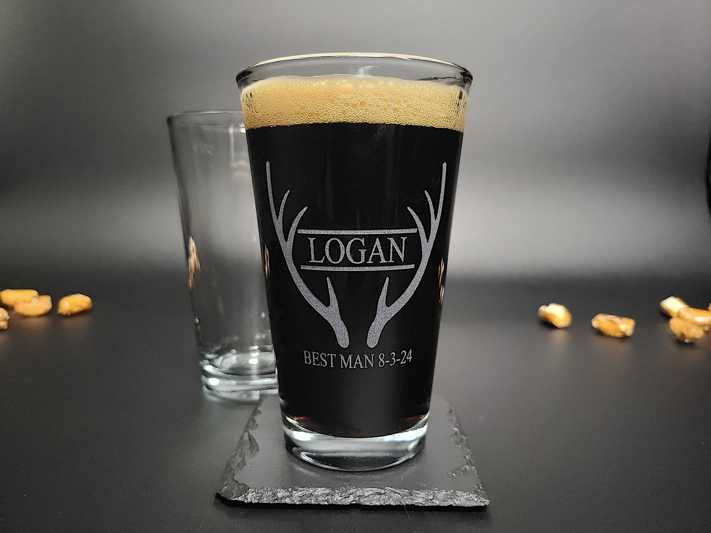 Antlers Engraved Pint Glass β Personalized 16oz Barware