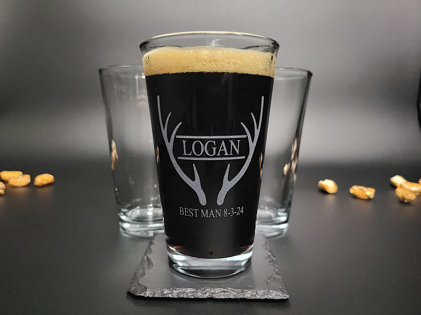 Antlers Engraved Pint Glass β Personalized 16oz Barware