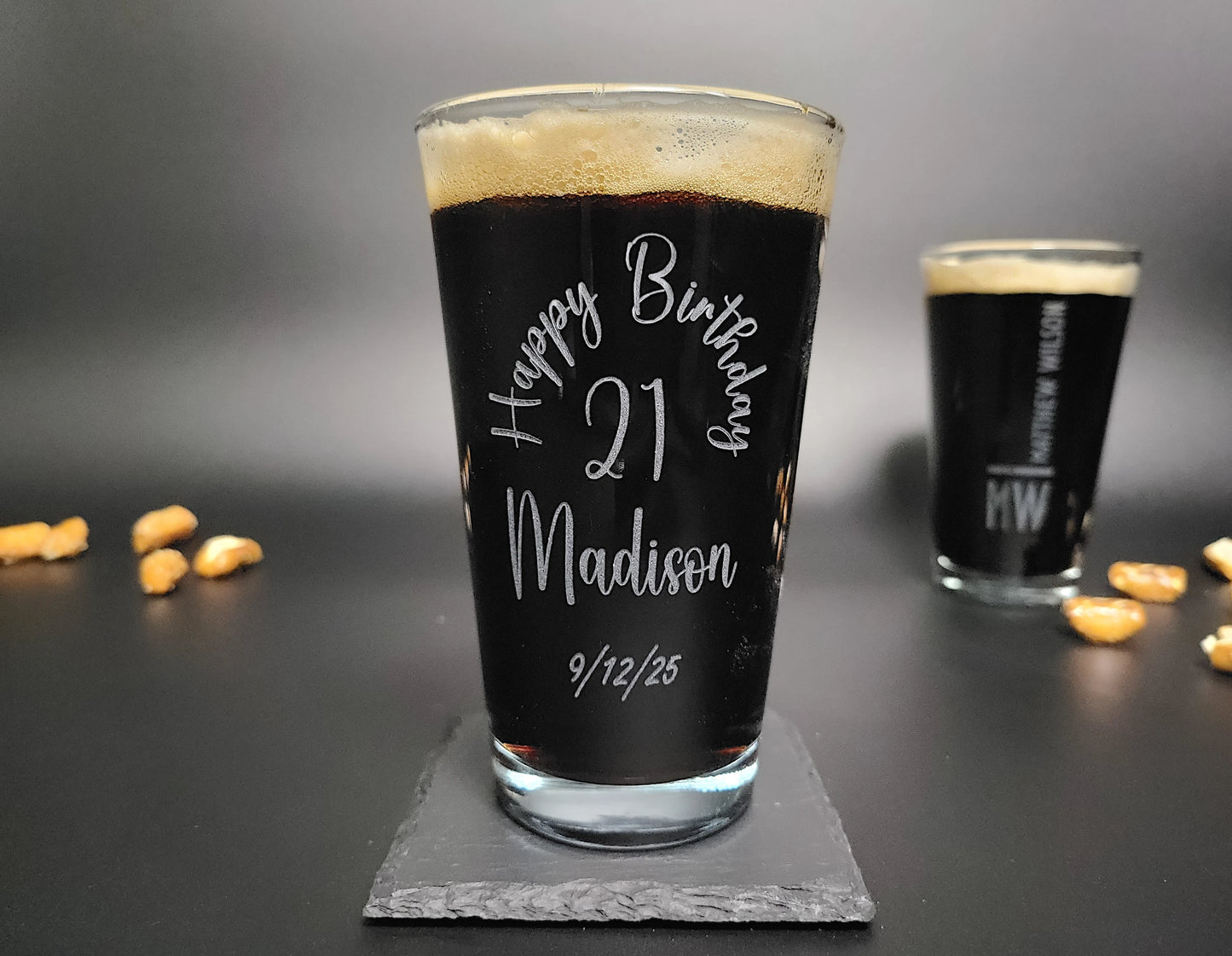 Happy Birthday Engraved Pint Glass โ Personalized 16oz Barware