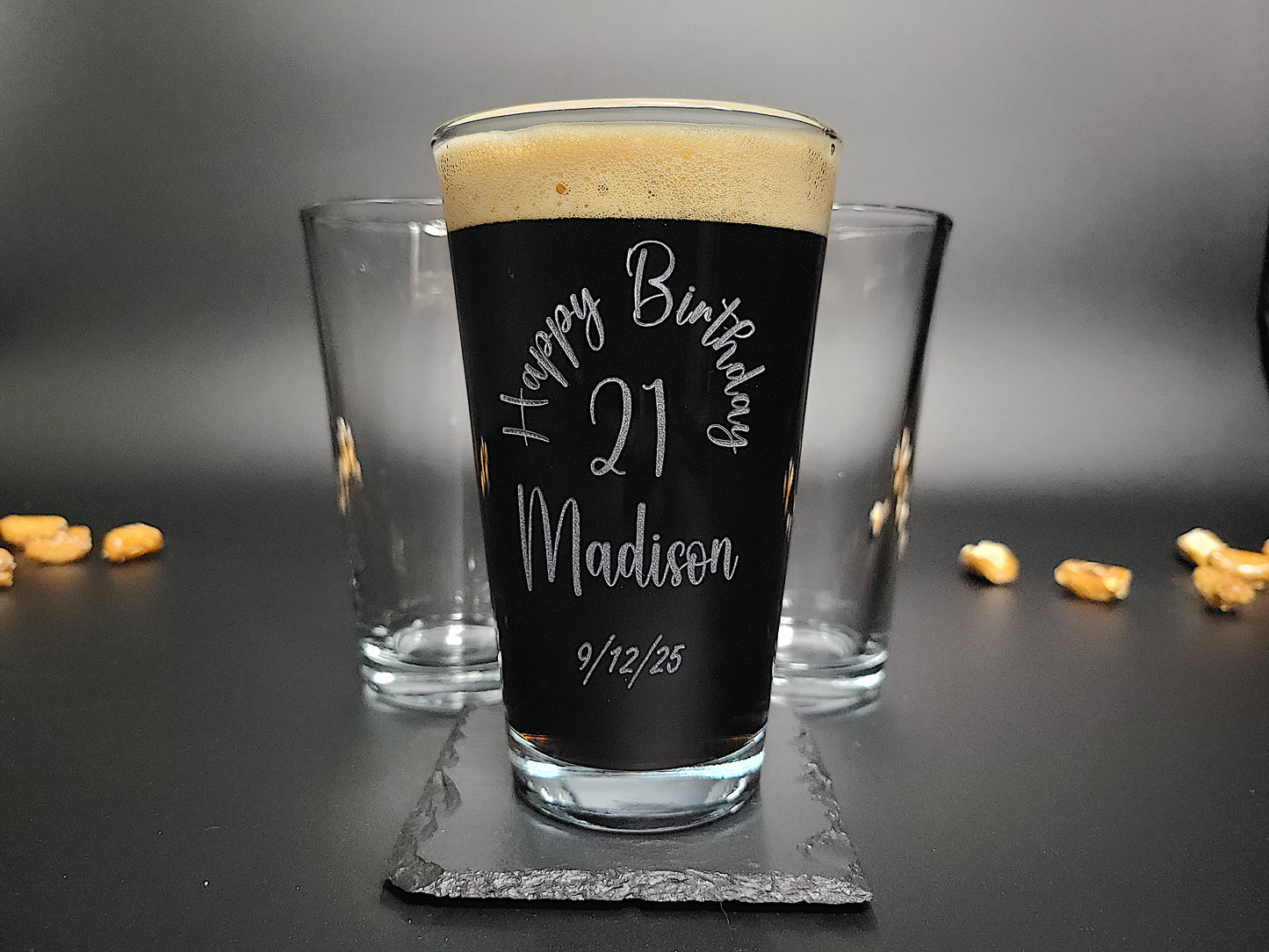 Happy Birthday Engraved Pint Glass โ Personalized 16oz Barware