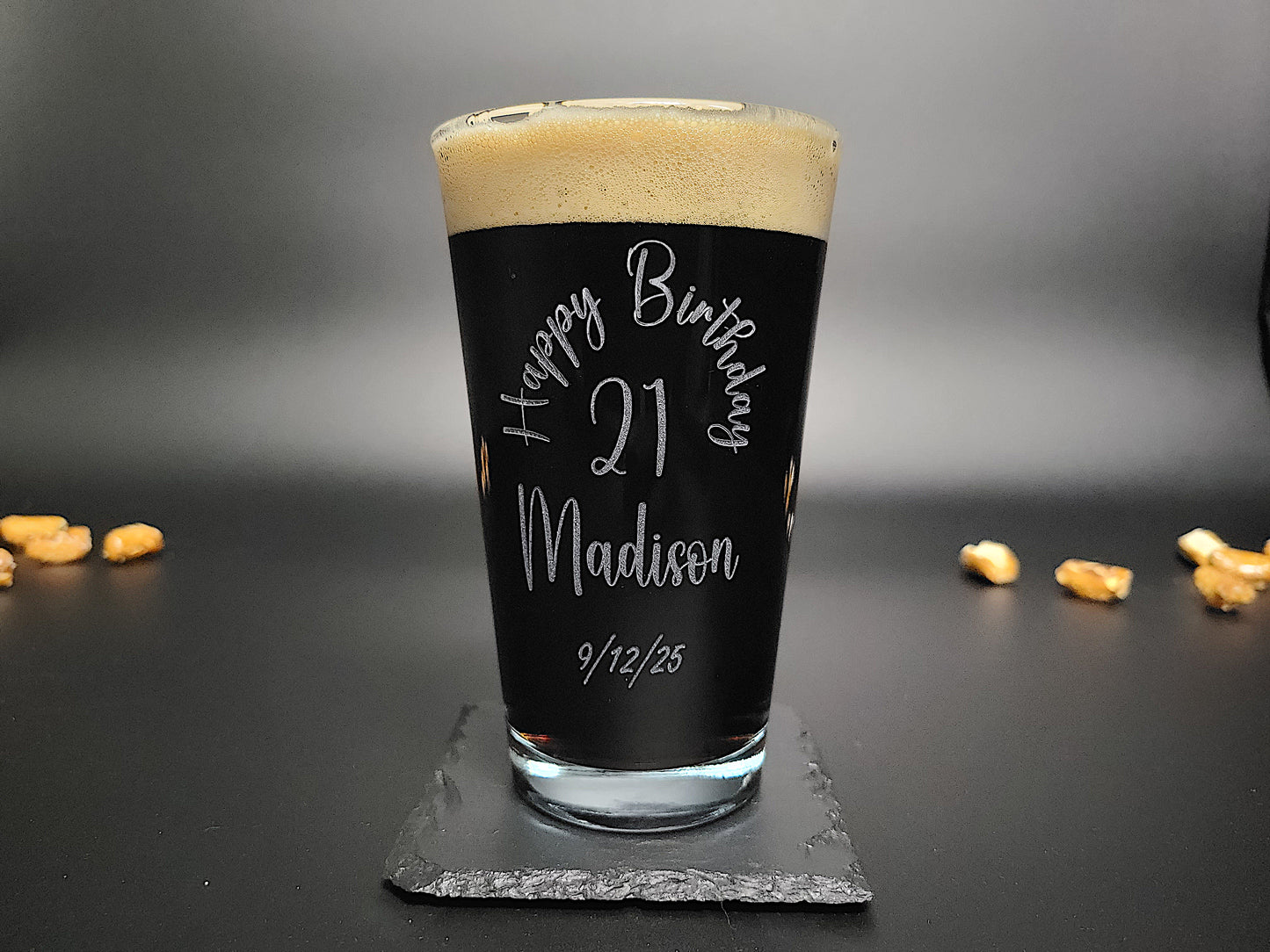 Happy Birthday Engraved Pint Glass β Personalized 16oz Barware