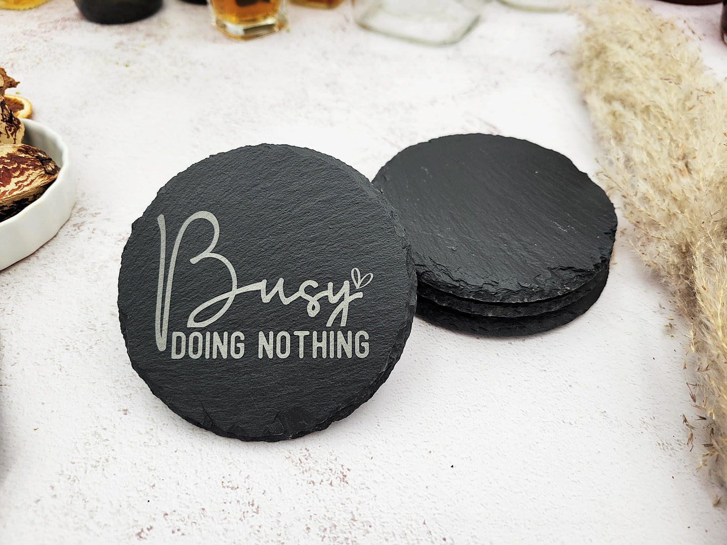 Funny Slate Coaster Set (4pc) β Engraved Barware with Attitude (Round or Square)