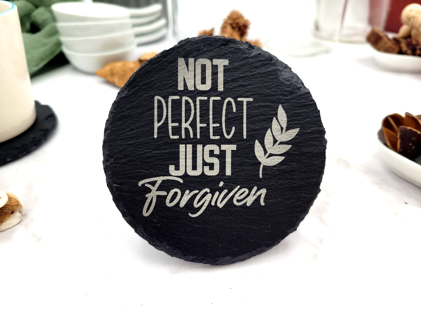 Faith-Inspired Slate Coaster Set (4pc) – Engraved Christian Decor (Round or Square)