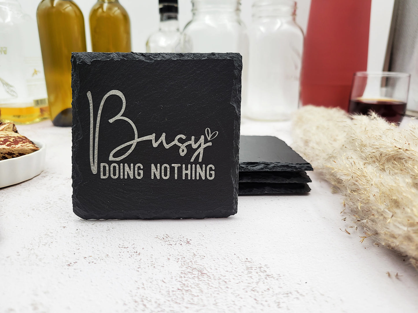 Funny Slate Coaster Set (4pc) β Engraved Barware with Attitude (Round or Square)