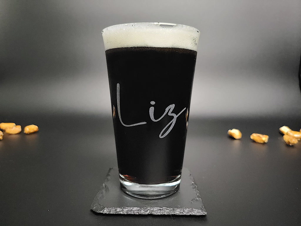 Signature Script Engraved Pint Glass – Personalized 16oz Barware
